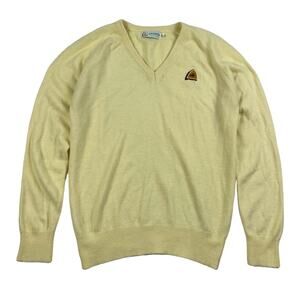 Vintage 70s Yellow V-Neck Sweater Western Horse Cowboy Logo La Costa California